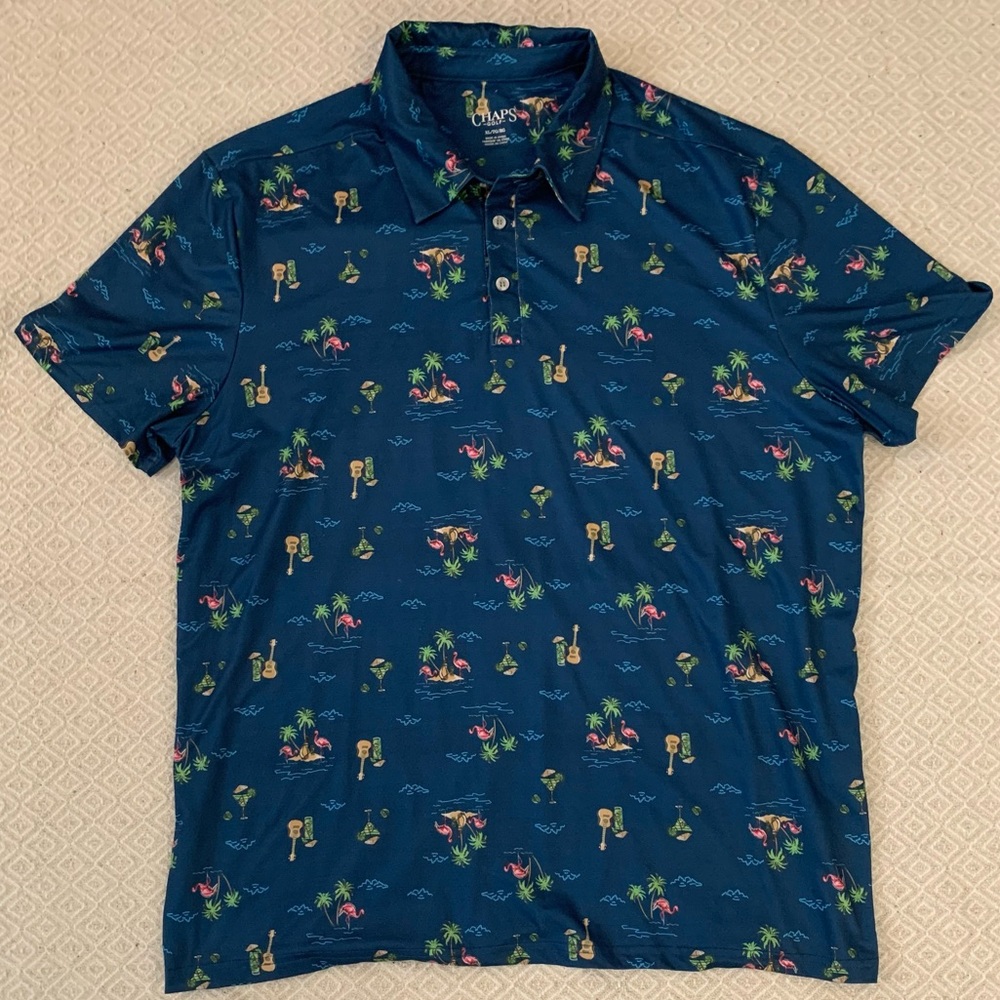 CHAPS GOLF SS 100% Polyester Tropical Theme Polo - Picture 3 of 6